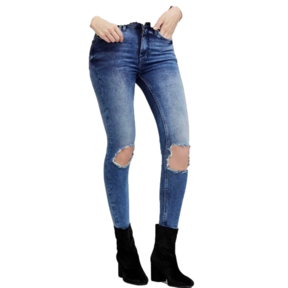 FREE People High Waist Busted Knee Skinny Jeans - Picture 1 of 4